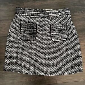 Loft Women Sz 10 Tweed Patch front Pockets Pencil mini Skirt Black white casual